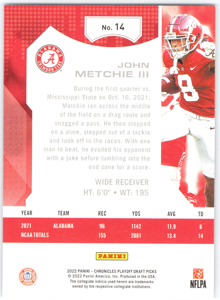 2022 Panini Chronicles Draft Picks #14 John Metchie III Playoff