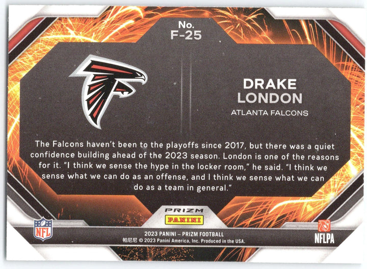 2023 Panini Prizm #F-25 Drake London Fireworks Prizms Green Ice