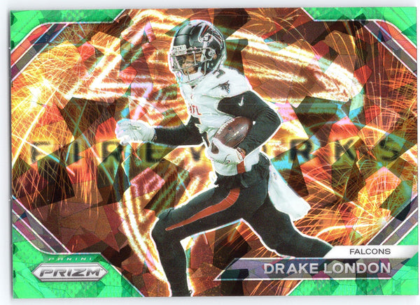 2023 Panini Prizm #F-25 Drake London Fireworks Prizms Green Ice