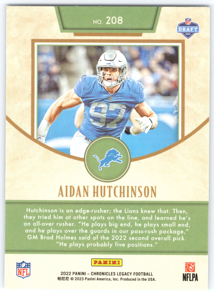 2022 Panini Chronicles #208 Aidan Hutchinson 2022 Panini Legacy Update Silver