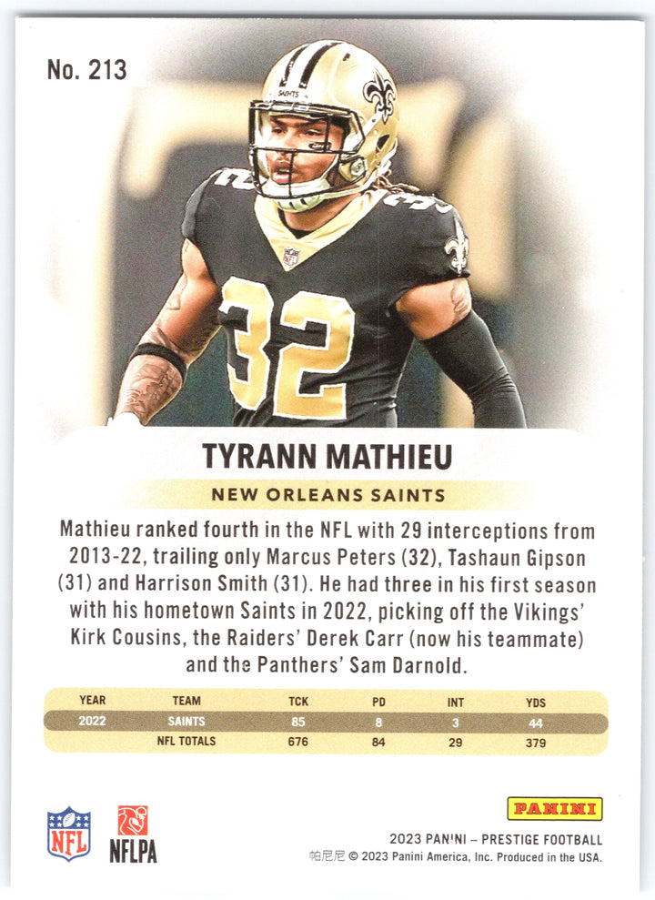 2023 Panini Prestige #213 Tyrann Mathieu Xtra Points Diamond