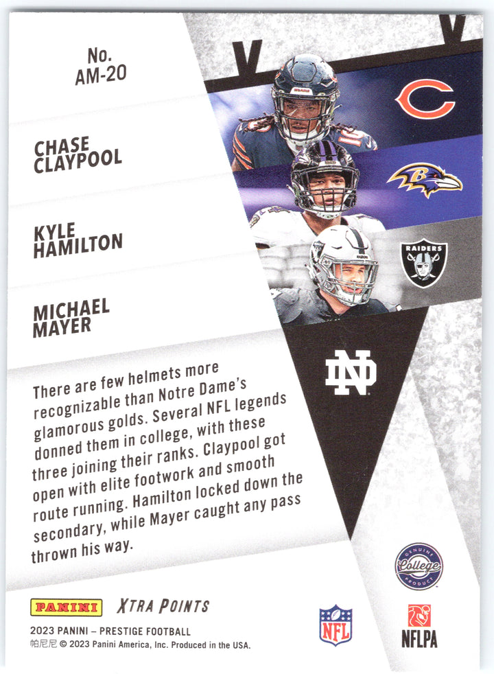 2023 Panini Prestige #AM-20 Chase Claypool / Kyle Hamilton / Michael Mayer