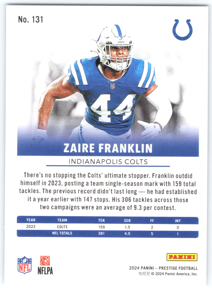 2024 Panini Prestige #131 Zaire Franklin Diamond Xtra Points