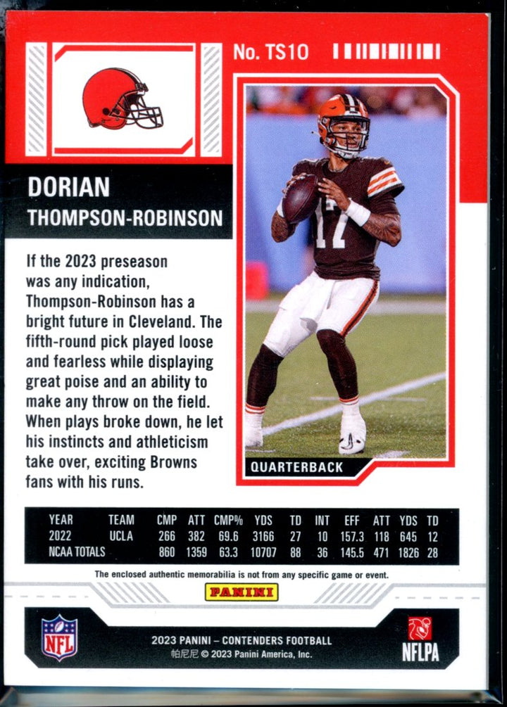 2023 Panini Contenders #TS10 Dorian Thompson-Robinson Rookie Ticket Swatches