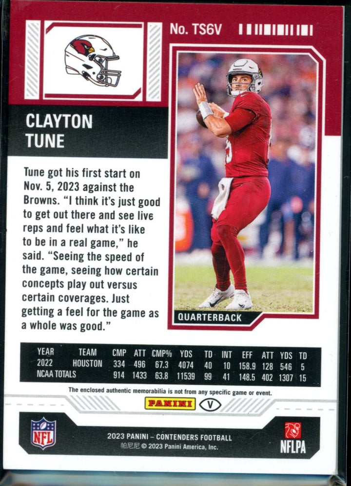 2023 Panini Contenders #TS6V Clayton Tune Rookie Ticket Swatches Variations