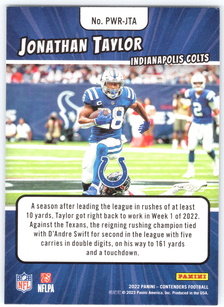 2022 Panini Contenders #PWR-JTA Jonathan Taylor Power Players