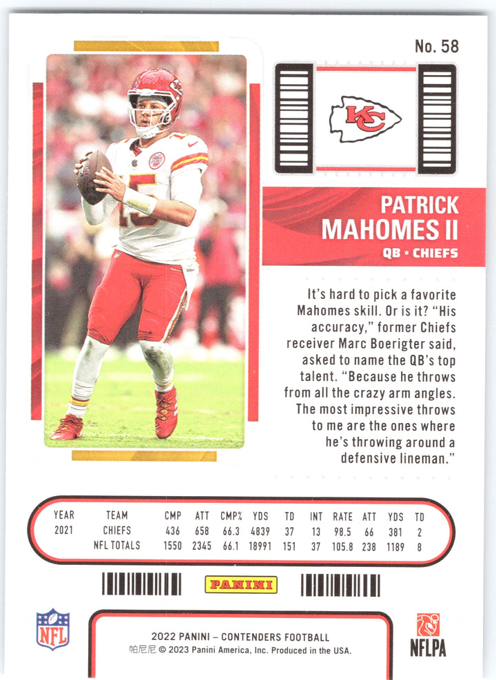 2022 Panini Contenders #58 Patrick Mahomes II