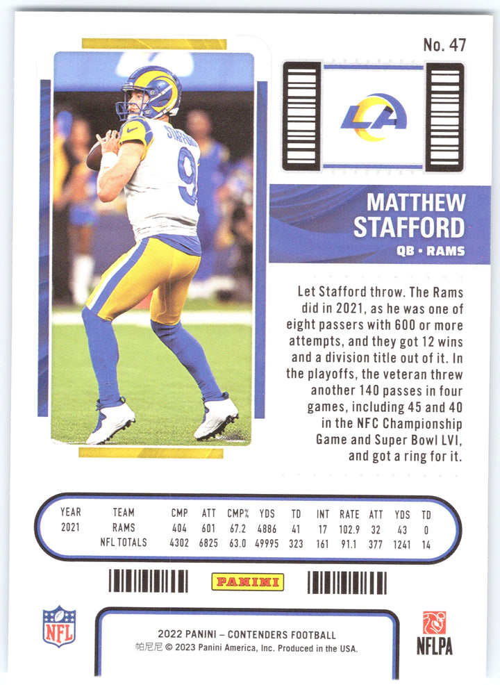 2022 Panini Contenders #47 Matthew Stafford