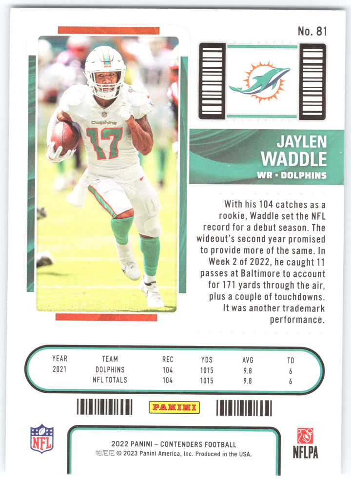 2022 Panini Contenders #81 Jaylen Waddle