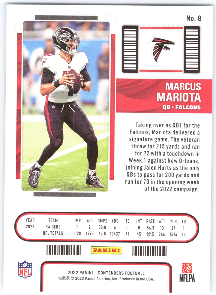 2022 Panini Contenders #8 Marcus Mariota