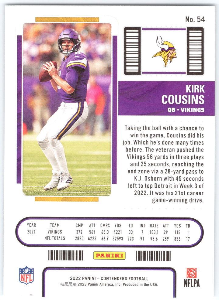 2022 Panini Contenders #54 Kirk Cousins