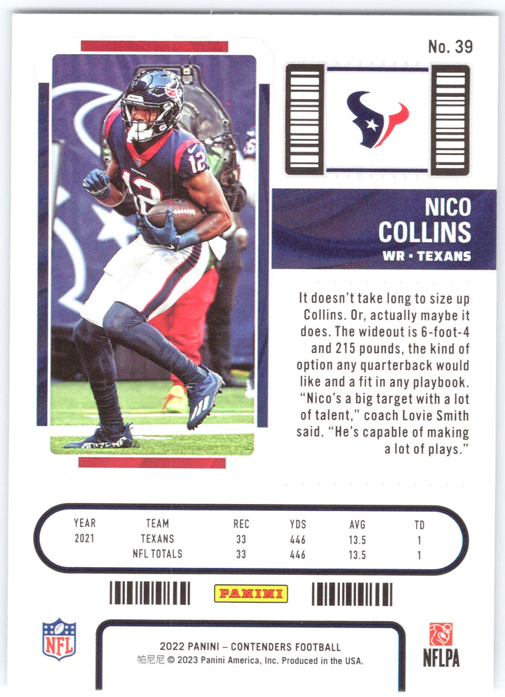 2022 Panini Contenders #39 Nico Collins