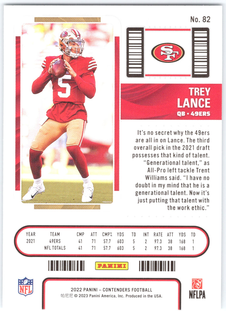 2022 Panini Contenders #82 Trey Lance