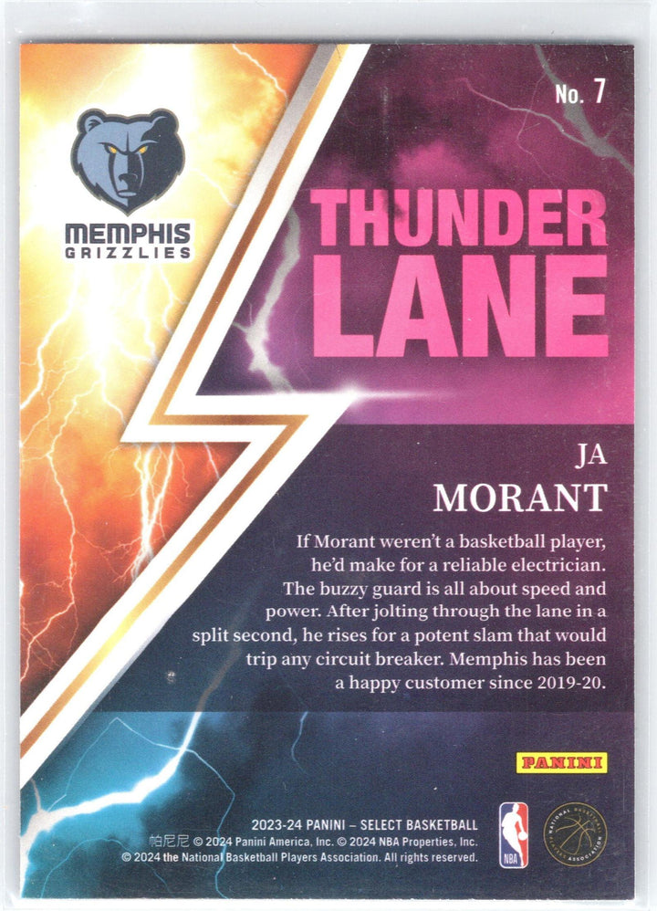 2023-24 Panini Select #7 Ja Morant Thunder Lane